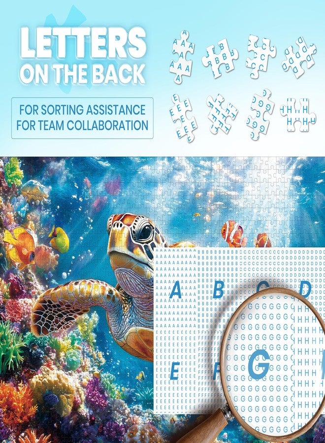 lamplig Puzzles for Adults 1000 Pieces- Sea Turtle Puzzle 1000 Piece, Challenging Ocean Jigsaw Puzzles with Letter on Back, Gifts for Adults, Stress Relief, Birthday & Game Night with Guide Poster - Image 4